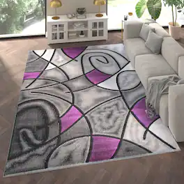Emma + Oliver - Urbane Contemporary Abstract Geometric Olefin Accent Rug in Gradient Shades with Natural Jute Backing - Purple