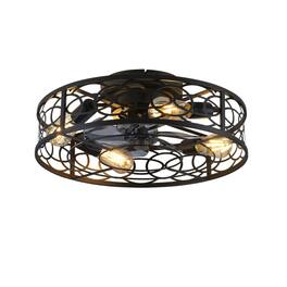 LUCKY ONE - 20" Caged Flush Mount Ceiling Fan with Light Remote 6-Speed DC Motor - Matte Black
