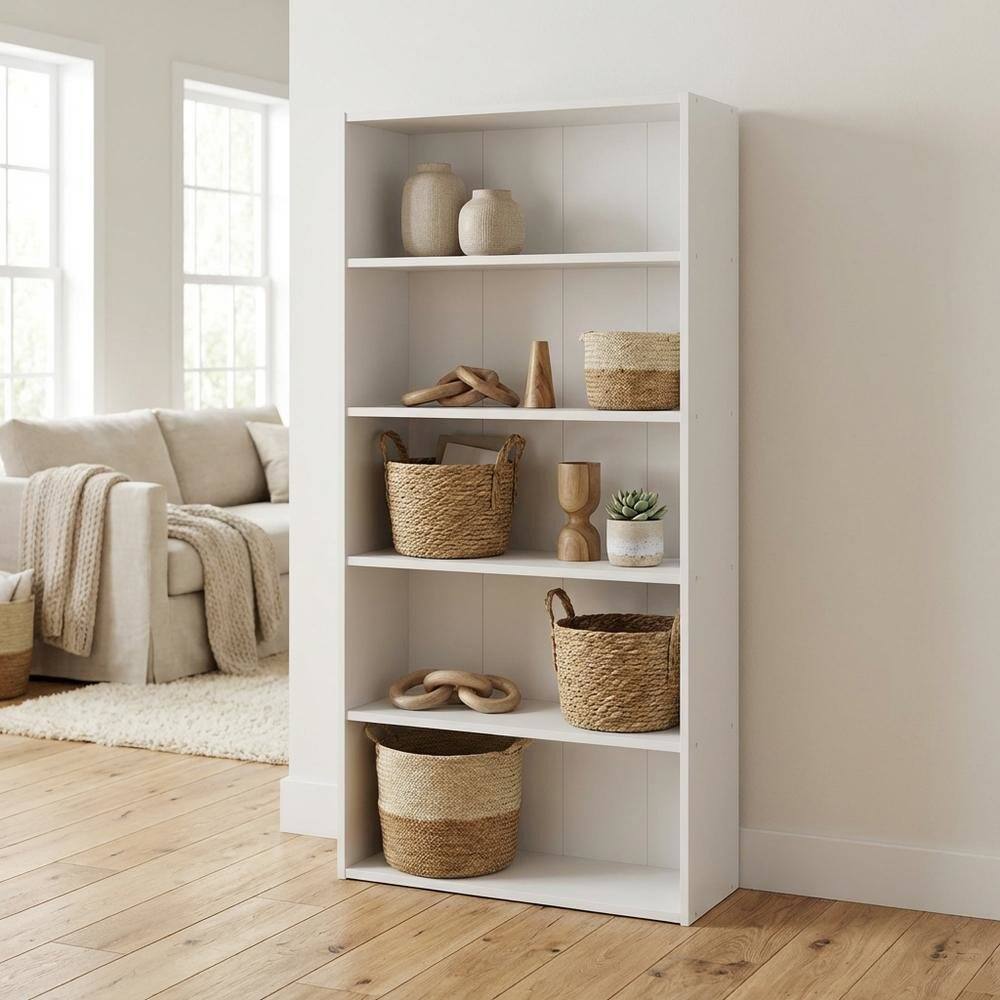 Left. FurniFact - Wooden bookcase with clean design - White.