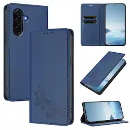 Dteck - RFID Blocking Wallet Case for Samsung Galaxy A37 5G, Shockproof PU Leather Flip Kickstand Phone Cover with Card Slots - Darkblue
