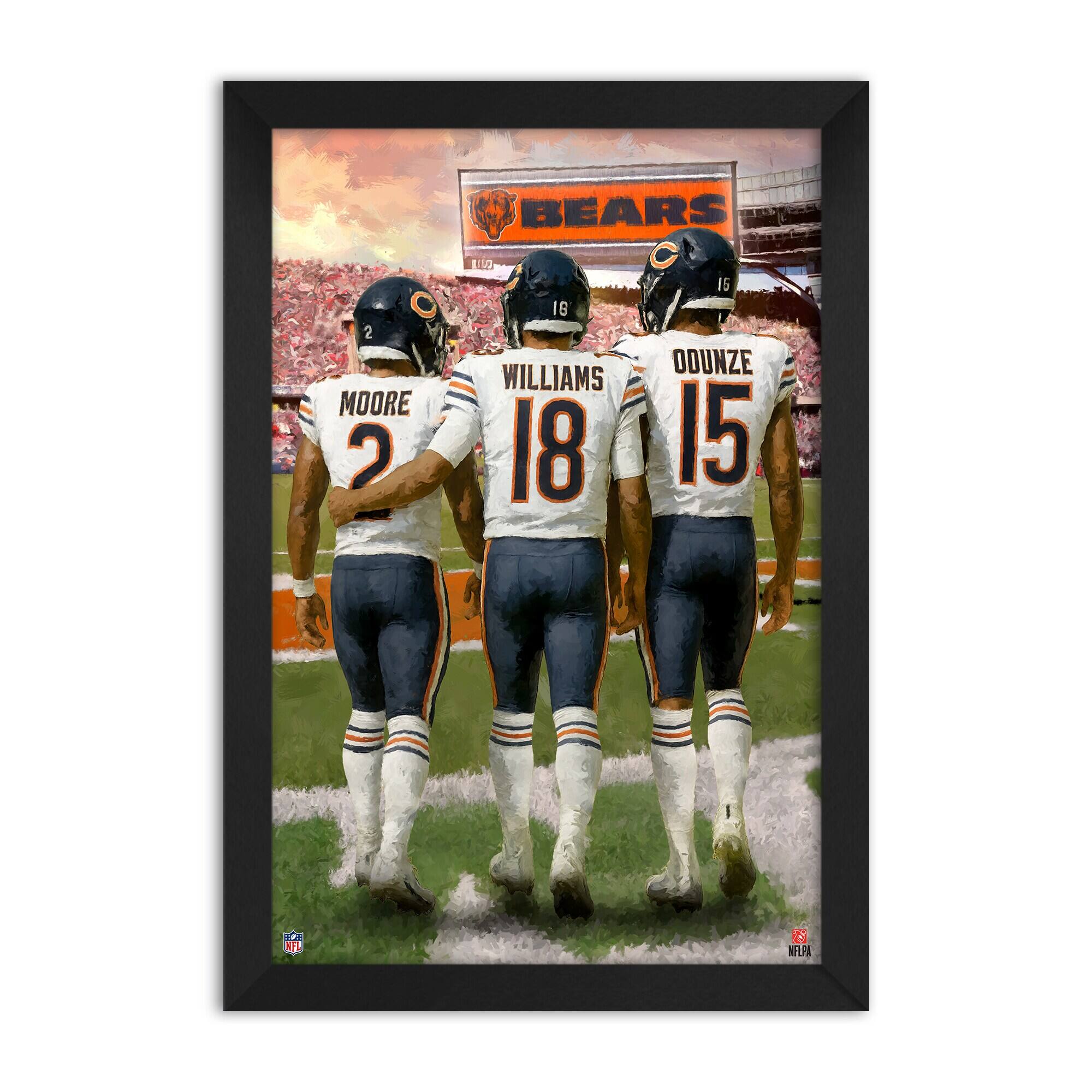 D.J. Moore, Caleb Williams & Rome Odunze Chicago Bears Framed Three-Player Art Print