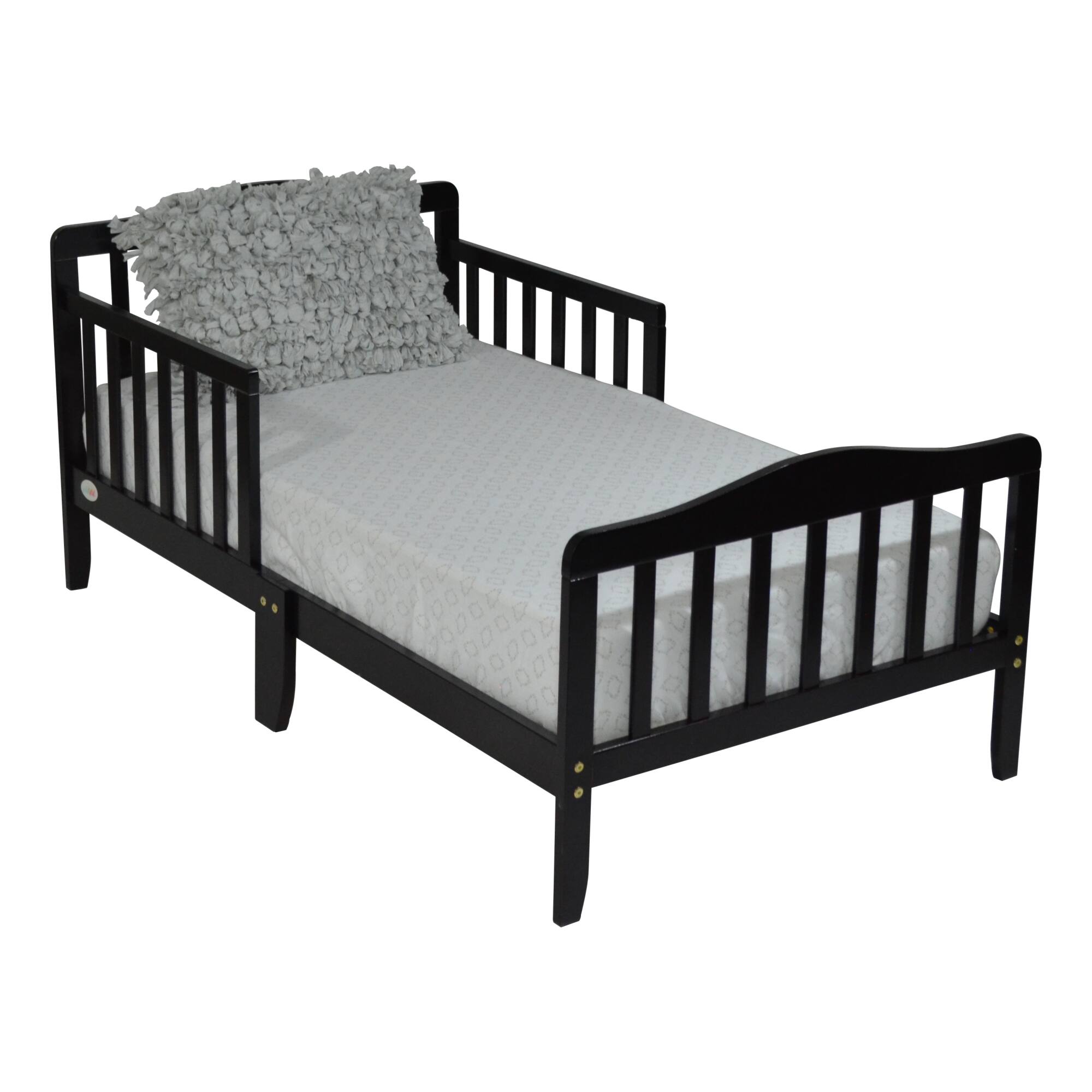 Back. GOODSILO - Classic Solid Wood Toddler Bed with Safety Rails for Child's Room Transition - Espresso.