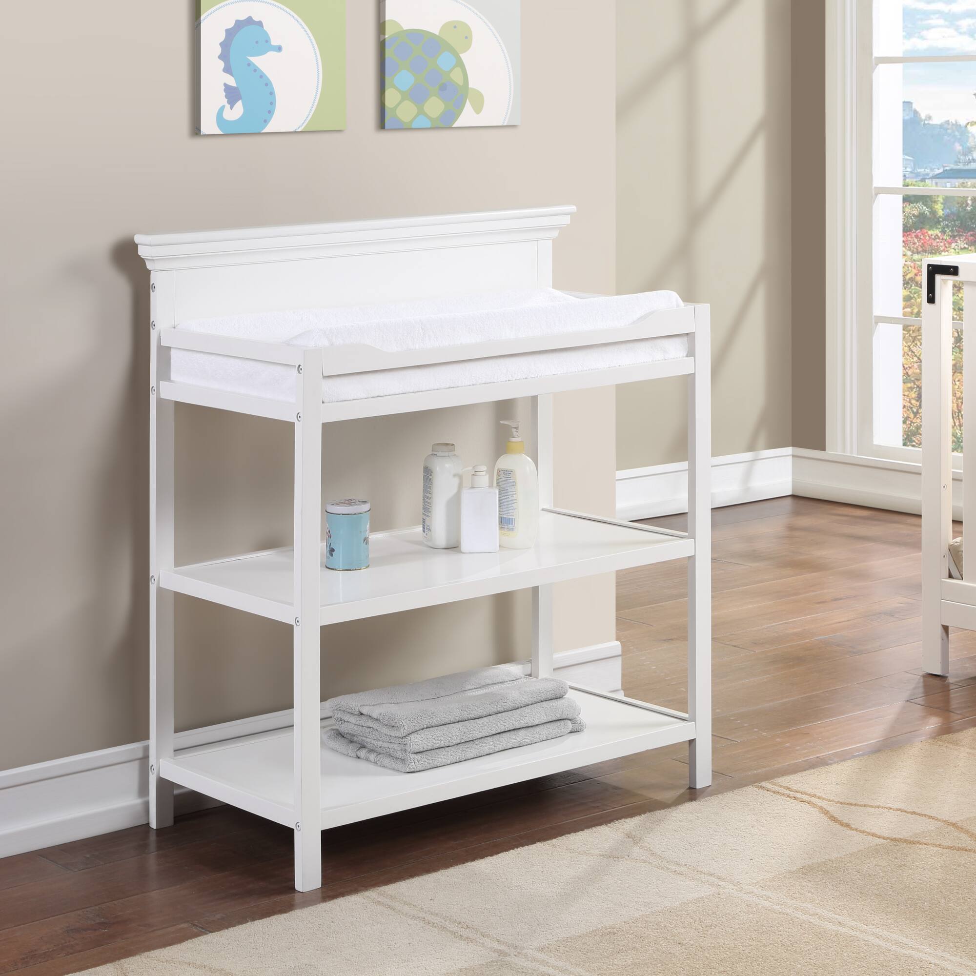 GOODSILO - Versatile Baby Changing Table with Safety Rails and Dual Storage Shelves in Classic Gray Finish for Modern Nurseries - White