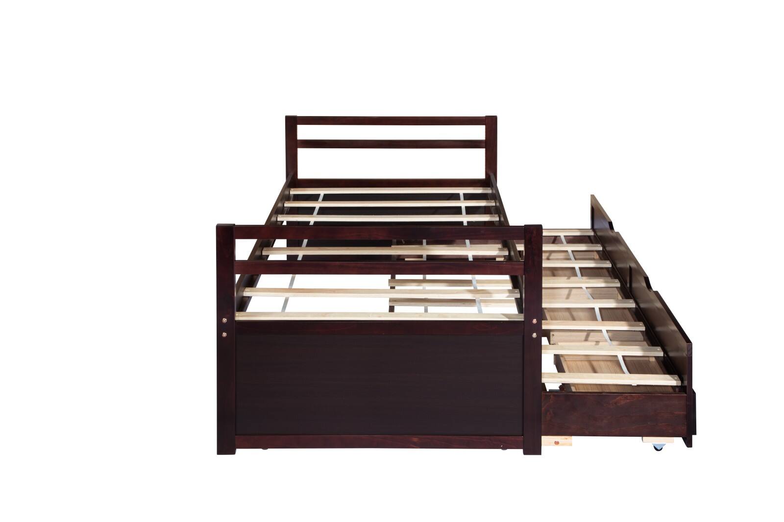 Alt View 9. Ecooso - Twin Size Bed with Headboard, Footboard, Trundle and Three Storage Drawers, Twin Size Pine Wood Bed with Headboard - Espresso.