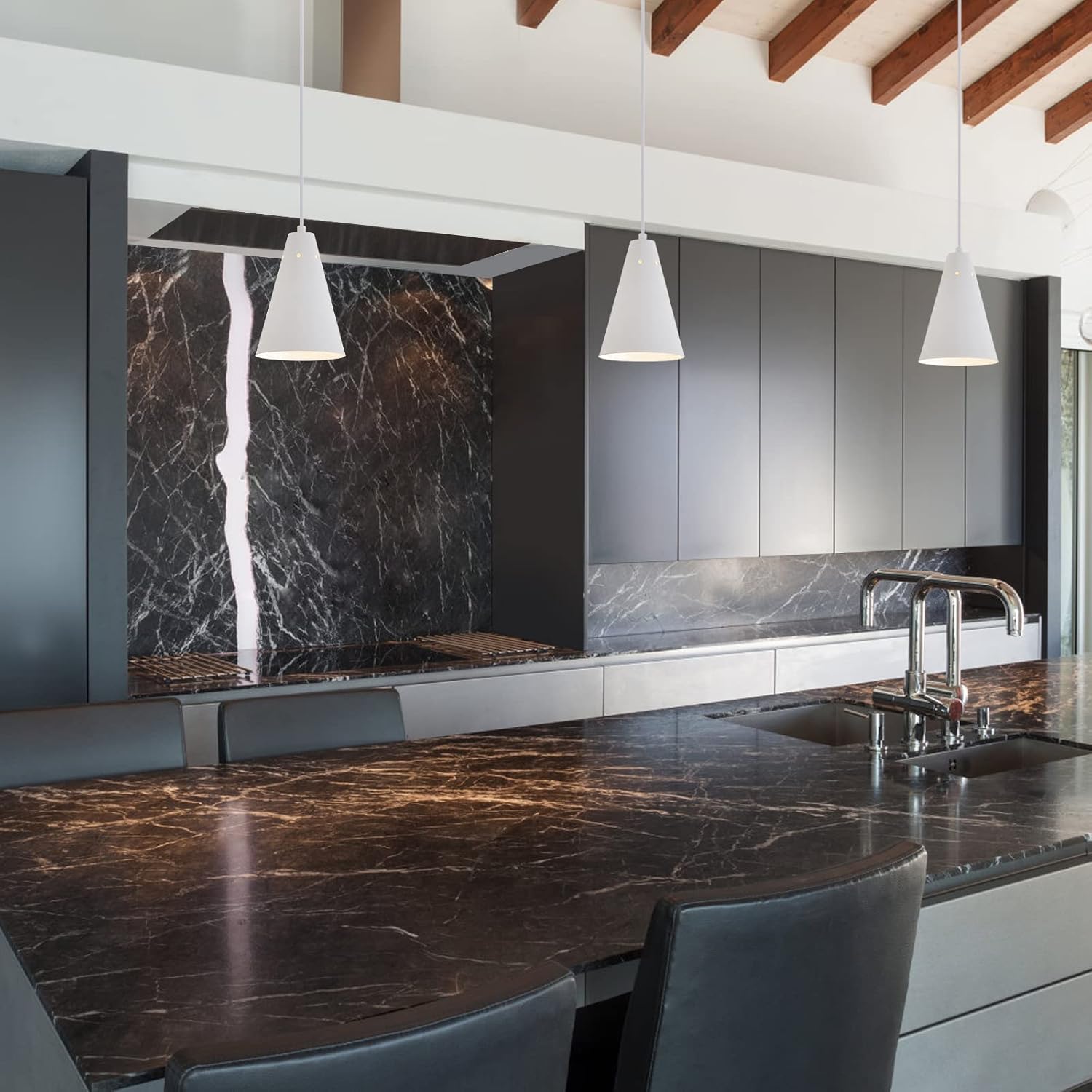 Alt View 2. FINEAK - Modern Farmhouse Pendant Lights 3-Pack for Kitchen Island & Dining Room - 3Pack White.