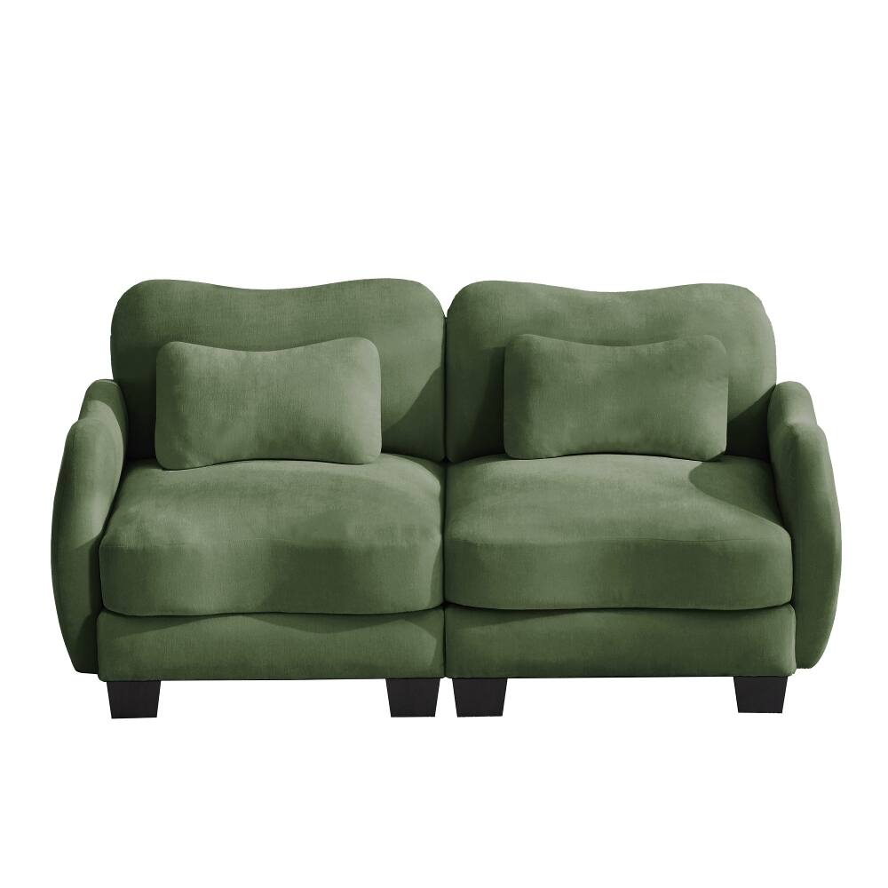 Alt View 3. Loheer - Loheer Green Chenille Loveseat Curved Ergonomic Sofa with Waist Pillow - Green.