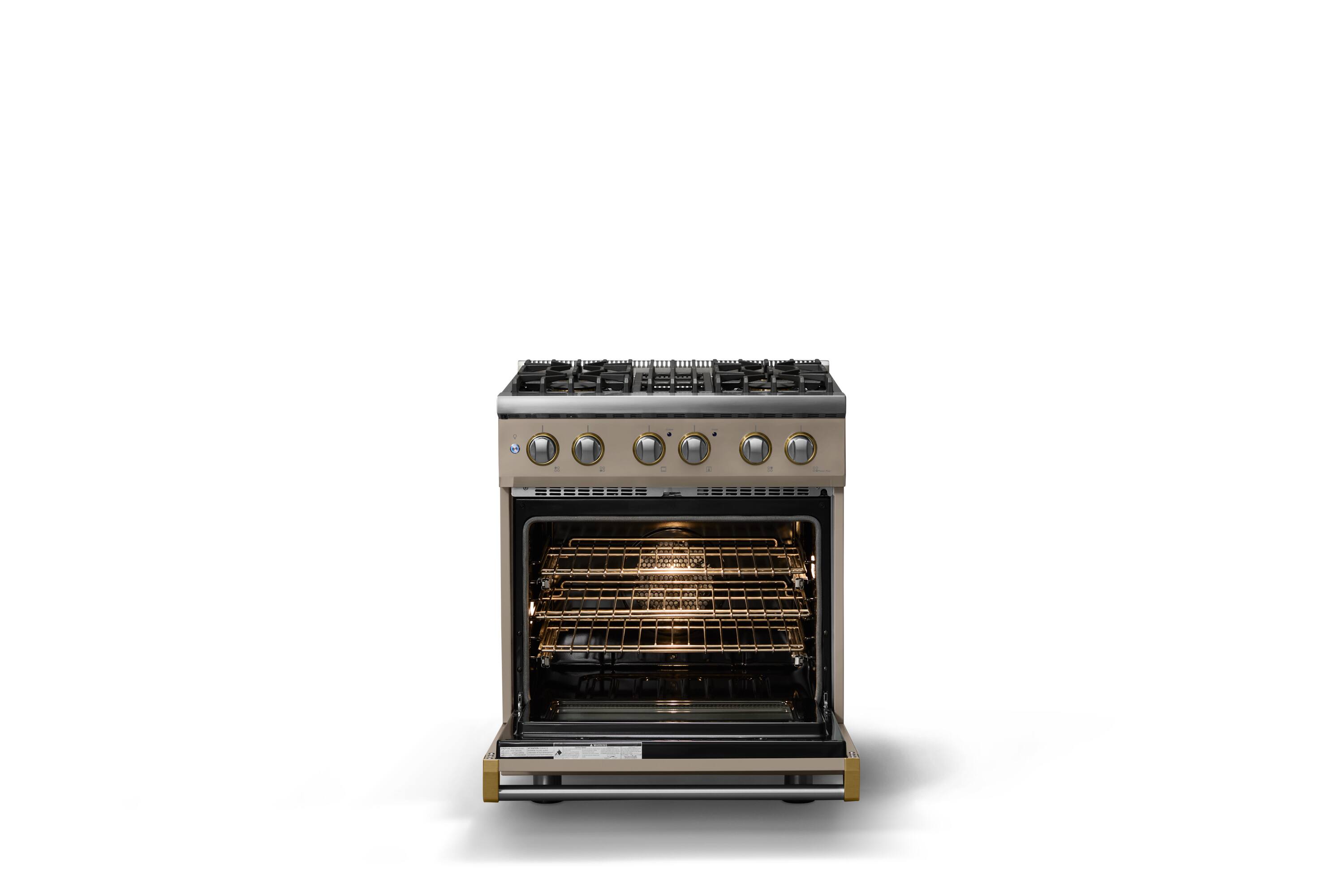 Alt View 2. Viking - 30"W. 4 Burner Pro5S 4.7 Cu. Ft. Freestanding Sealed Dual Fuel Convection Range-Nantucket/Brushed Brass - Nantucket.