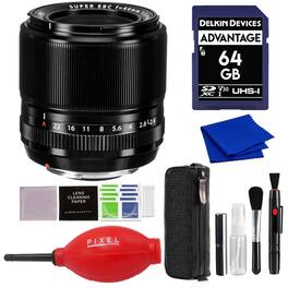 Fujifilm - XF 60mm f/2.4 R Macro Lens (Black) with Advance Accessories and Travel Bundle | Fuji XF 60mmm - Black