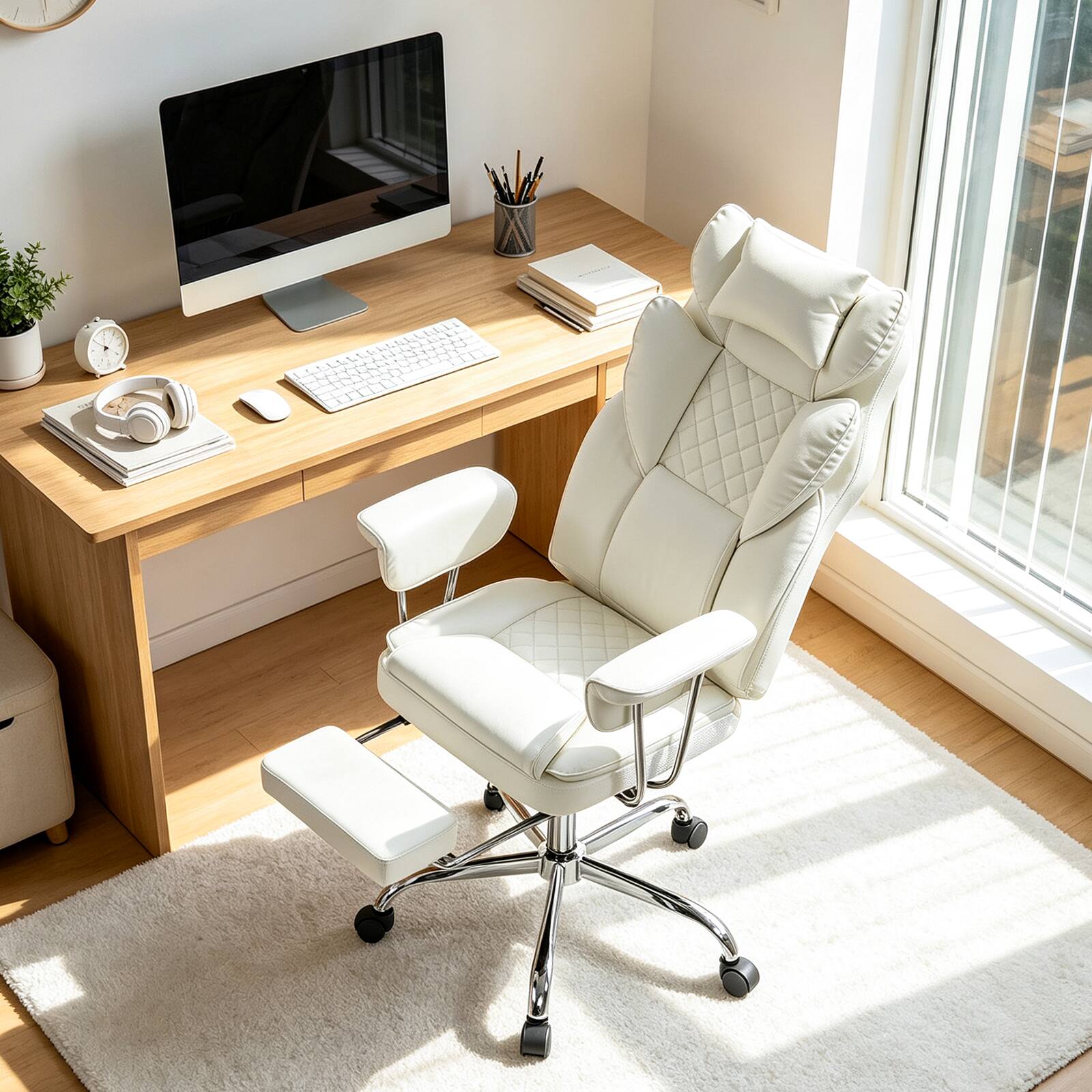 Alt View 1. Costway - Costway Big and Tall Executive Office Chair with Lumbar Support, Adjustable Seat Height - White.