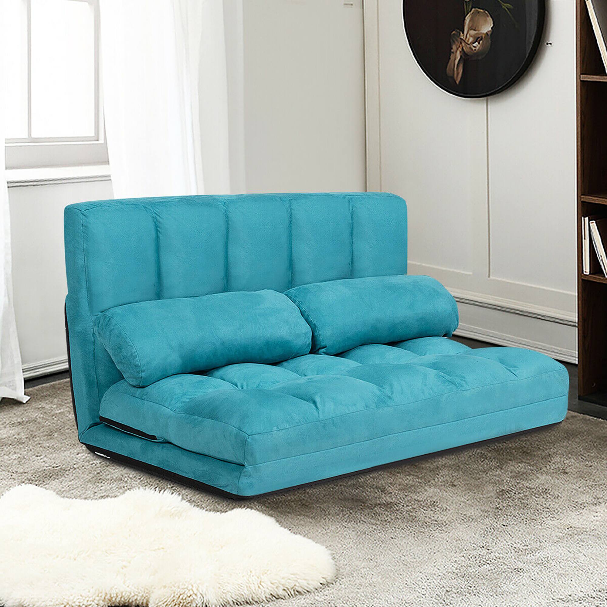 Alt View 1. Costway - Costway Foldable Floor Sofa Bed 6-Position Adjustable Lounge Couch with 2 Pillows Blue - Blue.