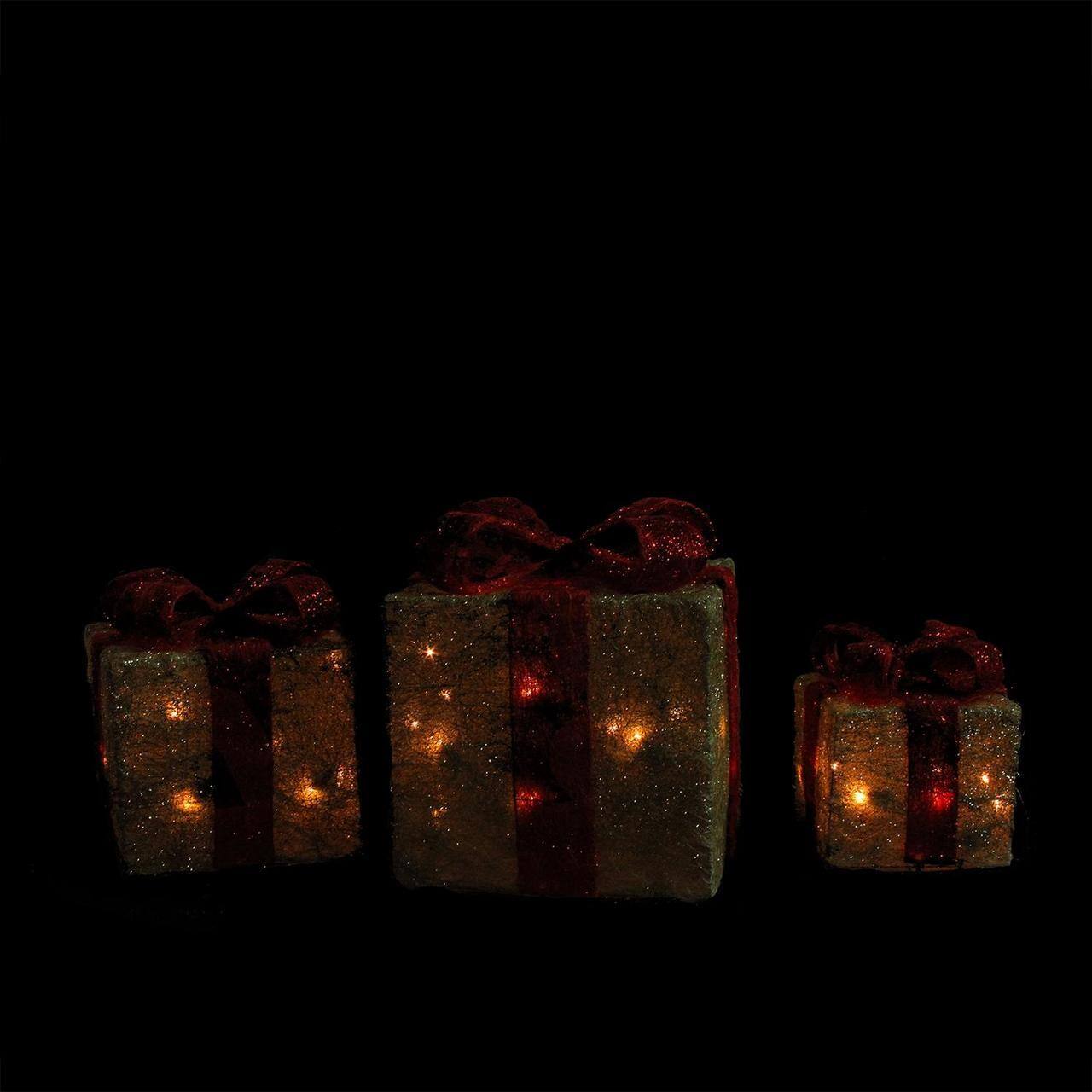 Northlight Set of 3 Lighted and Red Gift Boxes Christmas Outdoor ...