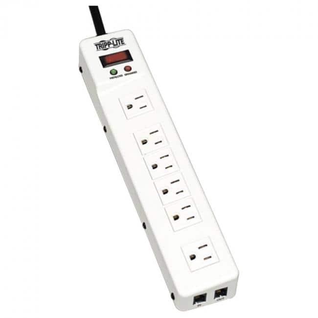 Tripp Lite - by Eaton Protect It! Surge Protector with 6 Right-Angle Outlets 15 ft. (4.57 m) Cord 1340 Joules Tel/Modem - Black