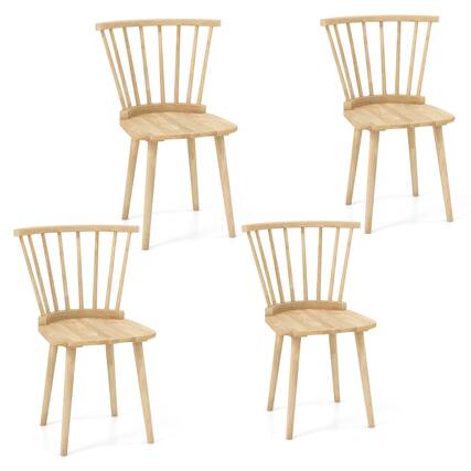 Front. Gymax - Gymax 4 PCS Dining Chair Windsor High Spindle Back Wood Kitchen Chairs w/ Rubber Wood Frame Natural - Natural.