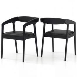 Gymax - 2PCS Accent Armchairs Upholstered PU Leather Chairs w/ Padded Backrest & Seat - Black