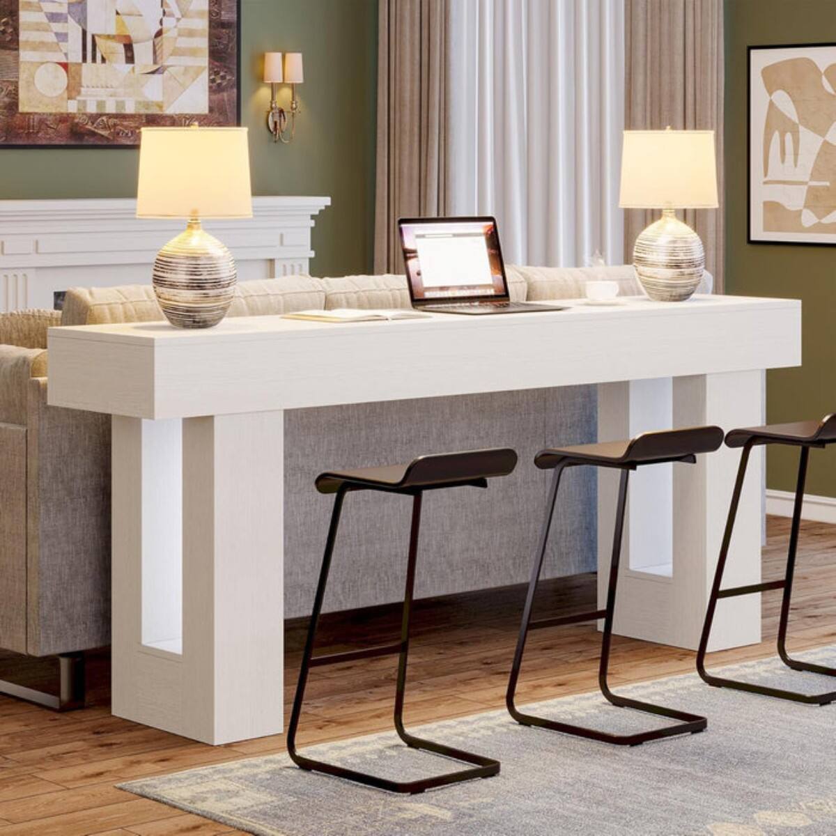 Alt View 2. Tribesigns - Console Table with Engineered Wood Construction and Rectangular Top for Entryway, Hallway and Living Room - White.