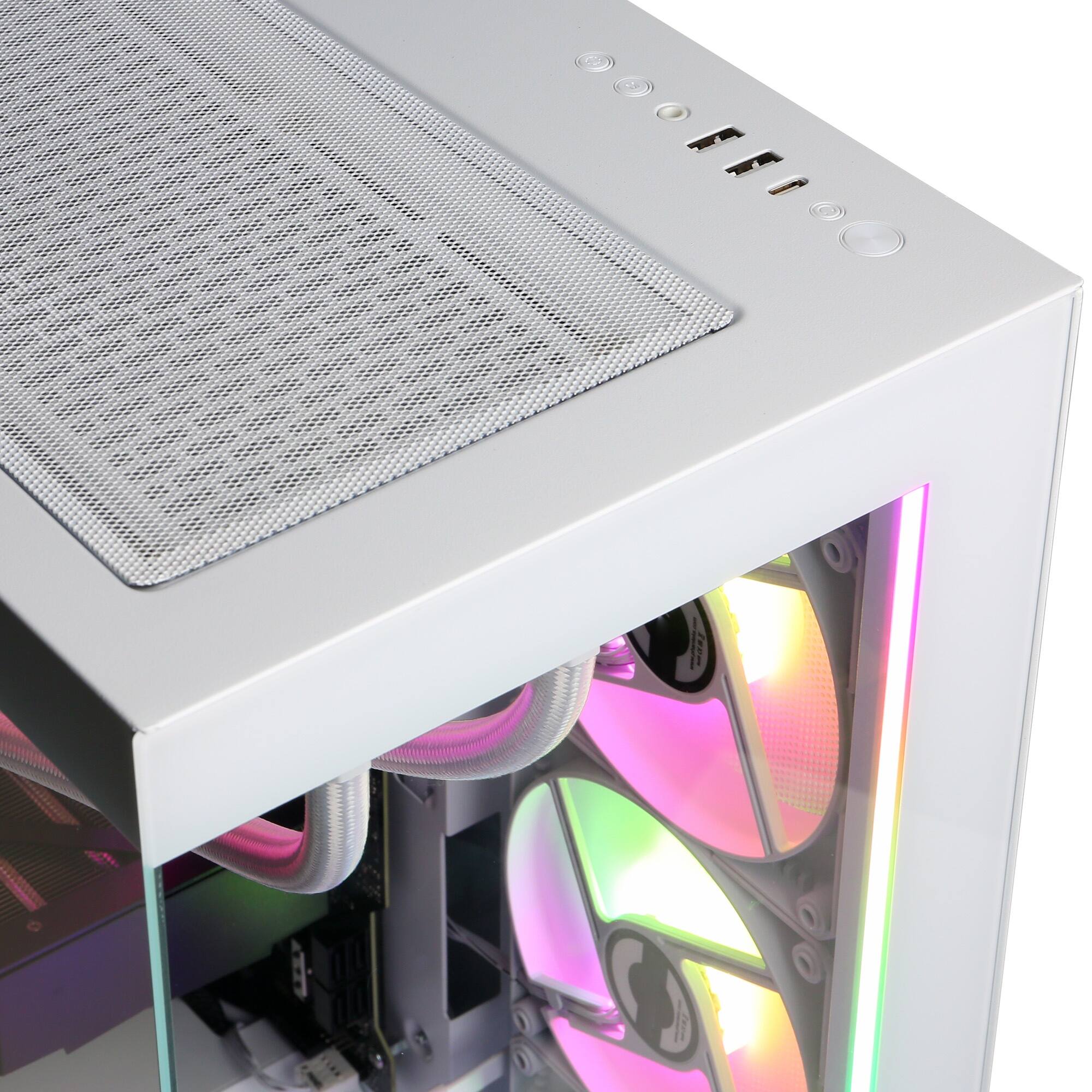 Alt View 3. CyberPowerPC - Gaming Desktop - Intel Core Ultra 9 285K - NVIDIA GeForce RTX 5070 12GB - 32GB DDR5 - 1TB PCIe 4.0 SSD - White.