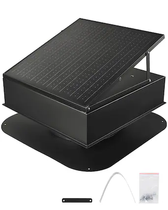 Front. VEVOR - Roof Attic Exhaust Fan, 35W Smart Solar Roof Ventilation Fan Auto Temperature Control, 2400 CFM Airflow Built-in - Black.