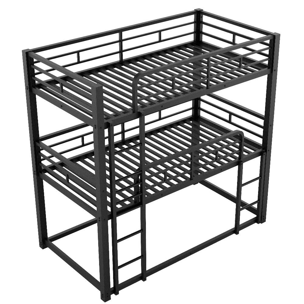 Alt View 9. Loheer - Loheer Metal Triple Bunk Bed Twin Over Twin Over Twin Black Heavy Duty Space Saving Frame - Black.