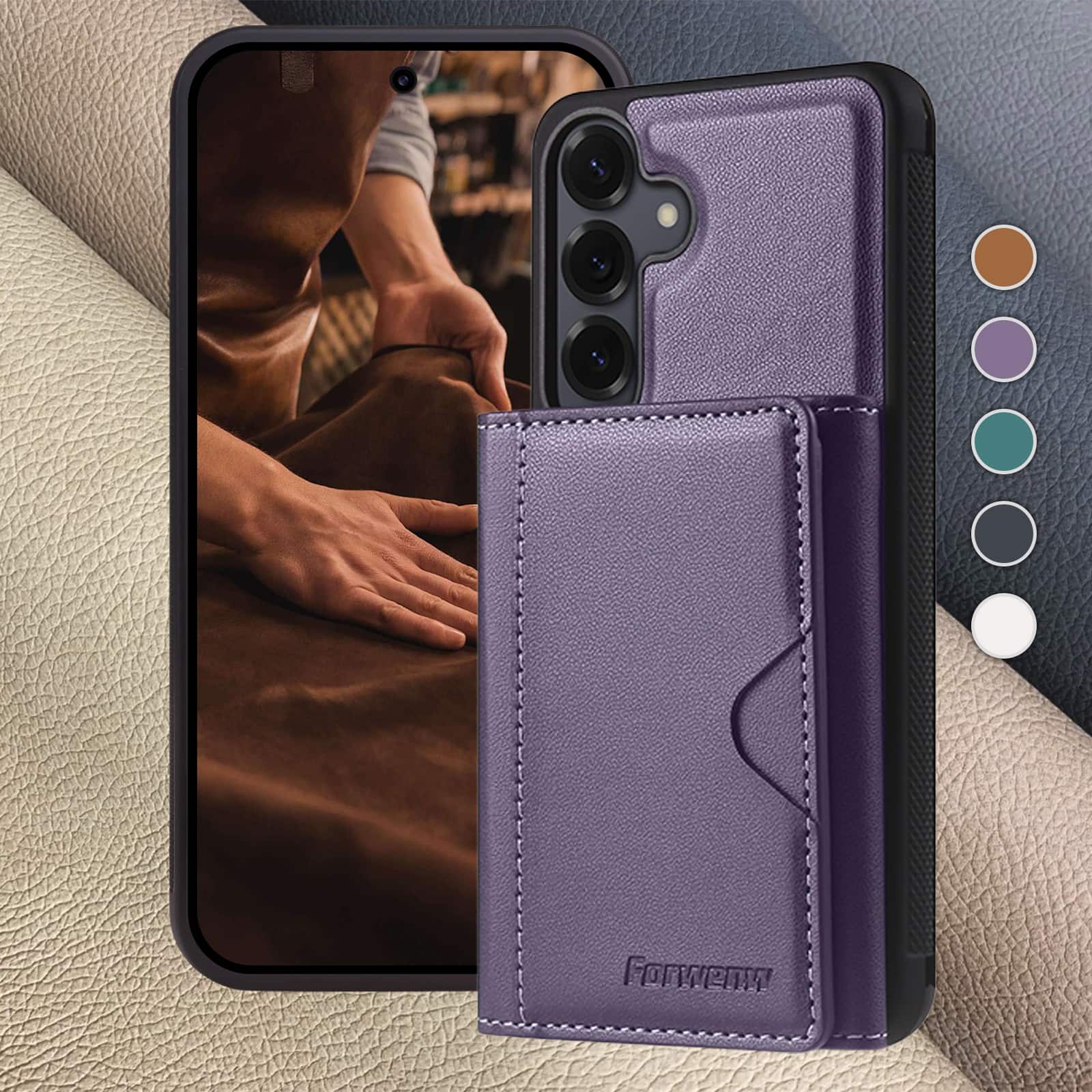 Dteck - 2-in-1 Magnetic Detachable Wallet Case for Samsung Galaxy A36 5G, RFID PU Leather Shockproof Cover with Kickstand - Purple