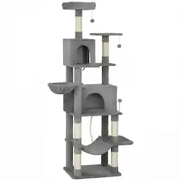 PULUZ - Multi-Level Cat Tower, 80 inch Tall Cat Tree, with 2 Condos, 2 Hammocks, 6 Sisal Scratching Posts