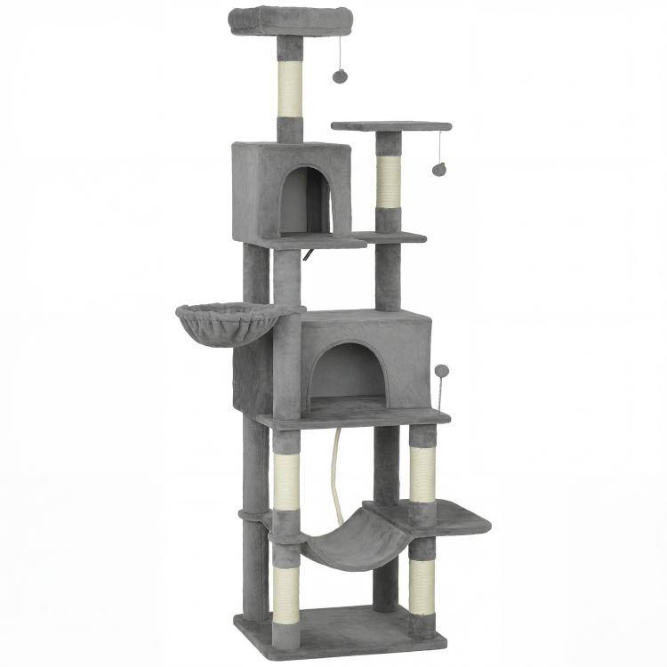 PULUZ - Multi-Level Cat Tower, 80 inch Tall Cat Tree, with 2 Condos, 2 Hammocks, 6 Sisal Scratching Posts