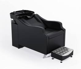 Winado - Salon Backwash Unit Beauty Shampoo Chair Barber Station with Ceramic Bowl & Retractable Sprayer & Footrest & Reck Rest - Black