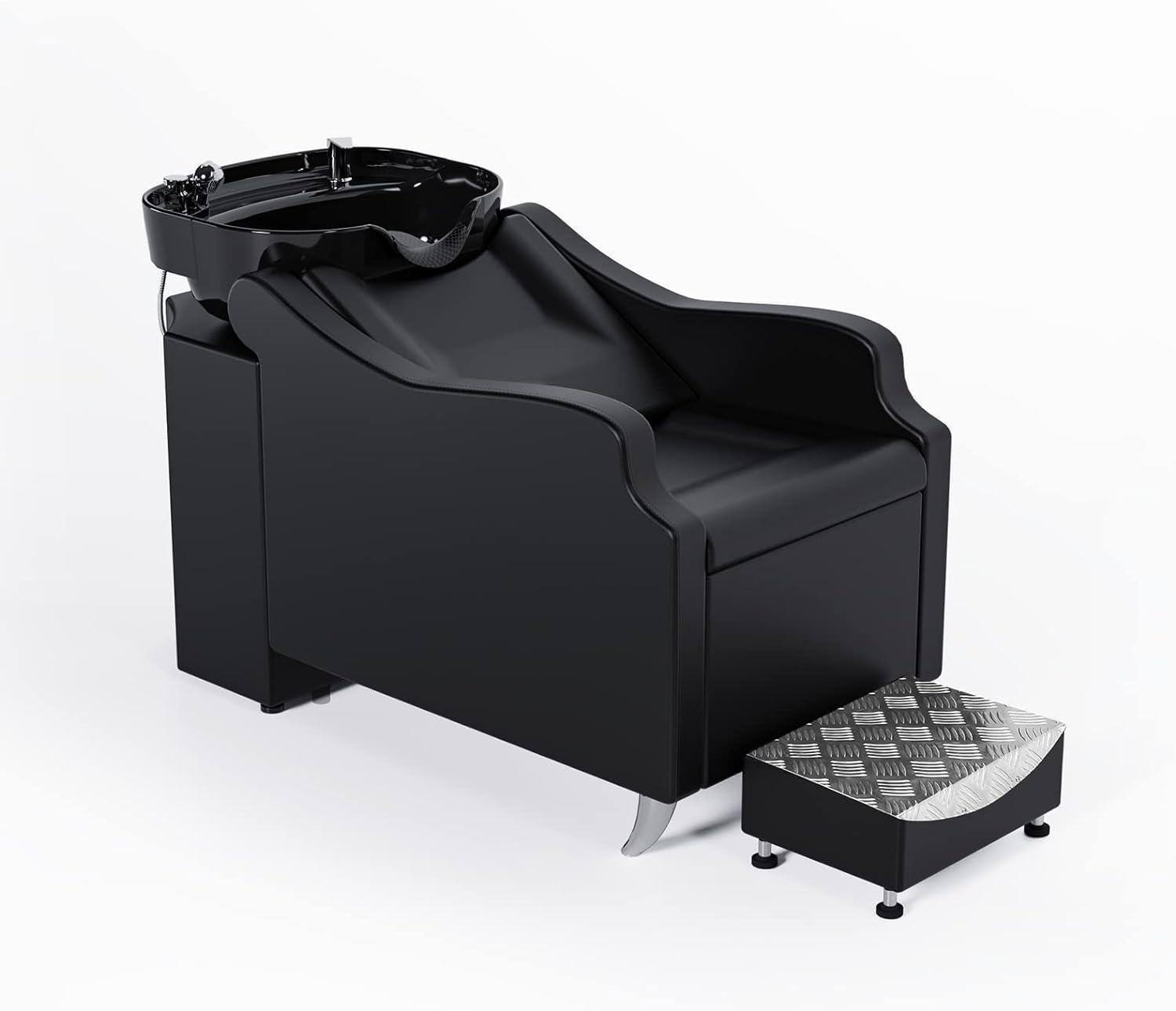 Front. Winado - Salon Backwash Unit Beauty Shampoo Chair Barber Station with Ceramic Bowl & Retractable Sprayer & Footrest & Reck Rest - Black.