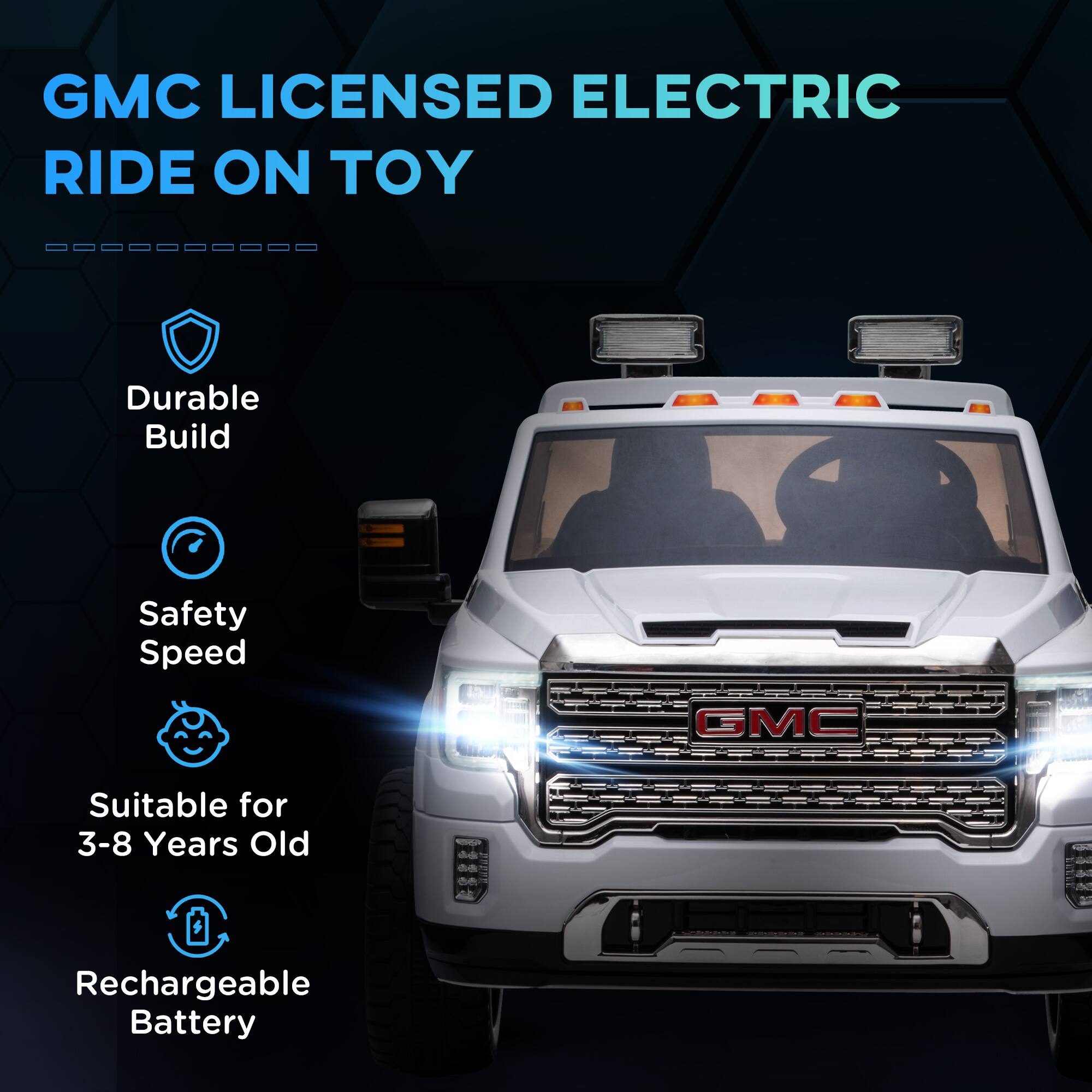 GMC LICENSED ELECTRIC RIDE ON TOY

- Durable Build
- Safety Speed
- Suitable for 3-8 Years Old
- Rechargeable Battery