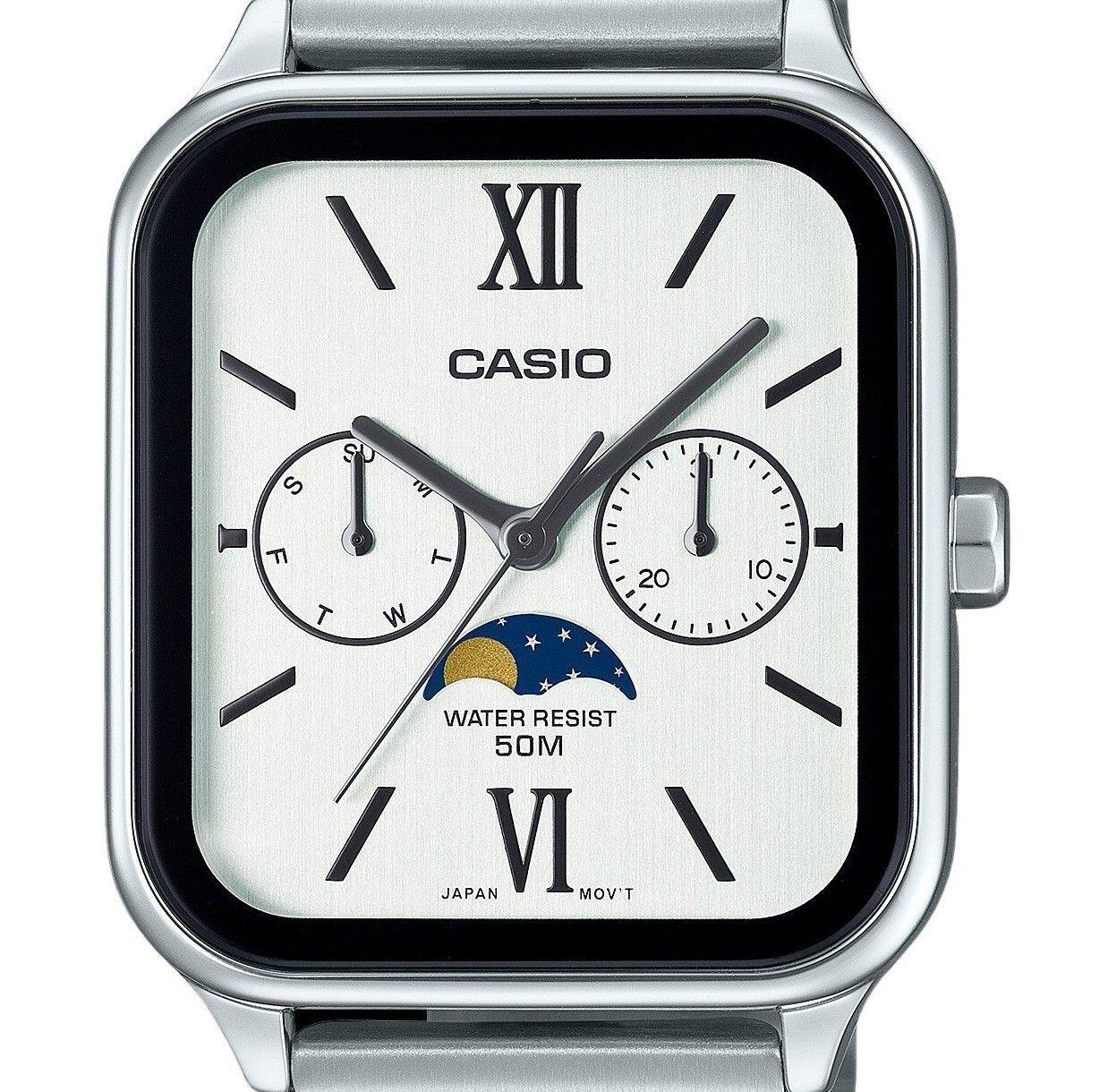 Casio Standard Analog Moon Phase Stainless Steel White Dial Quartz