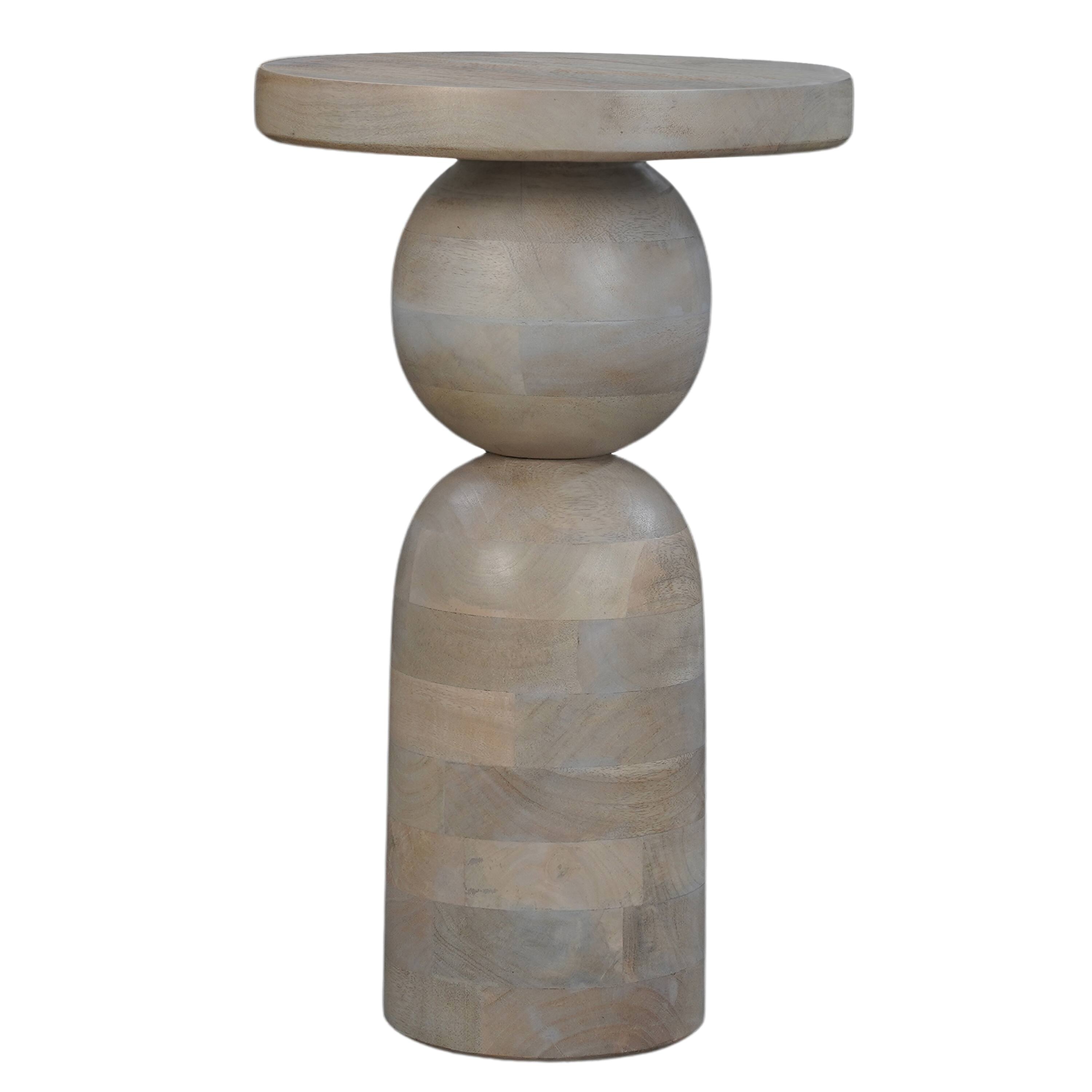 Alt View 1. Manhattan Lane - Tia 12 Inch Round Side End Table, Turned Pedestal Base - Natural Brown, Beige.