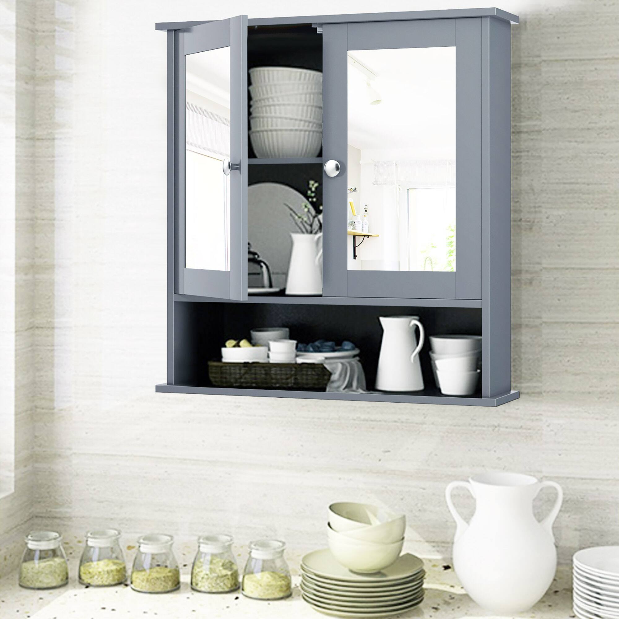 Alt View 1. Costway - Costway Wall Mount Mirror Cabinet - Gray.
