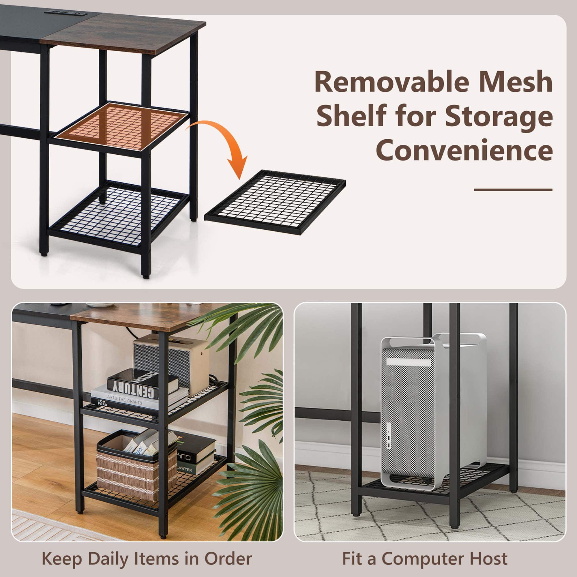 Removable Mesh Shelf for Storage Convenience: Keep Daily Items in Order and Fit a Computer Host.