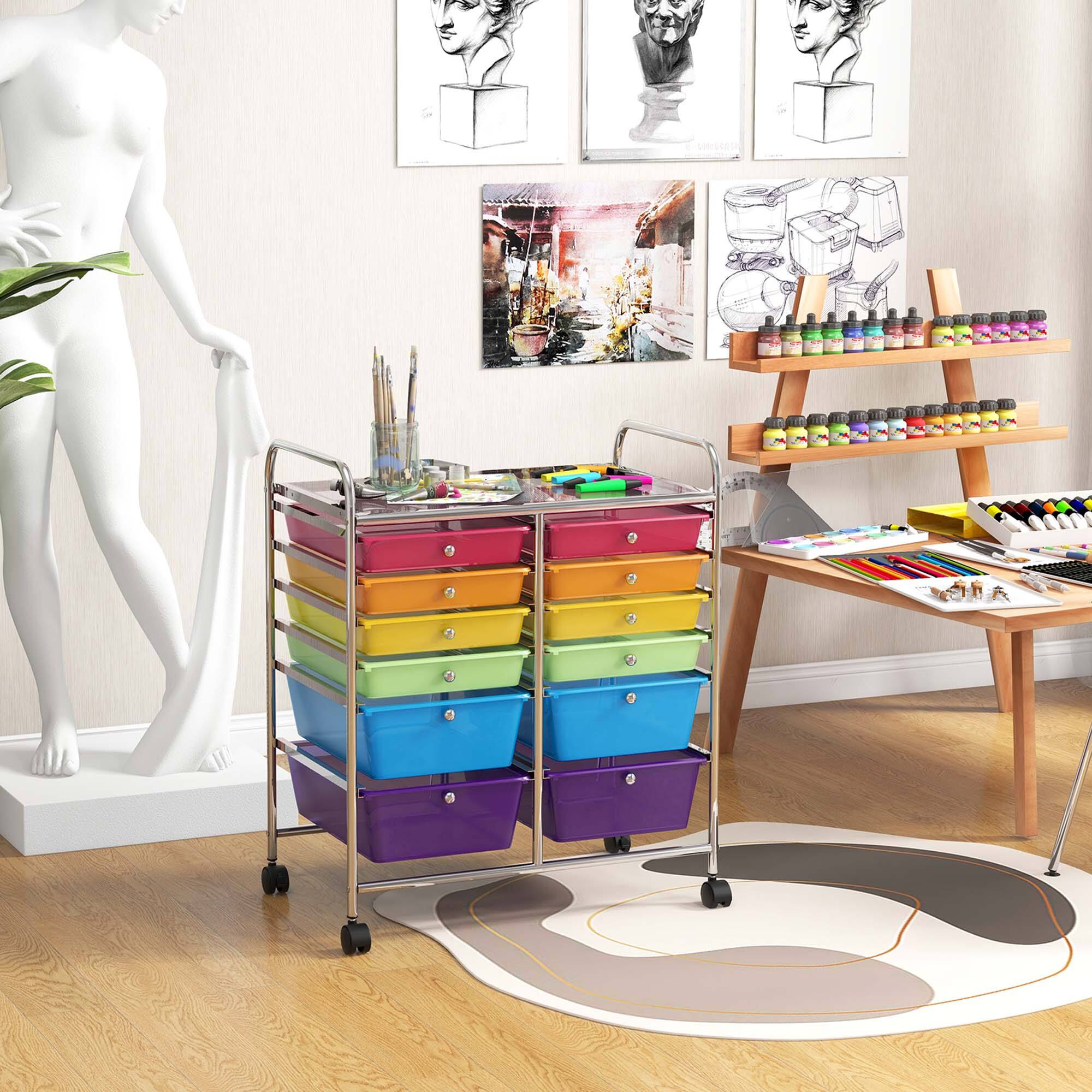 Alt View 4. Costway - 12 Drawers Rolling Cart Storage Scrapbook Paper Studio Organizer - Multicolor.