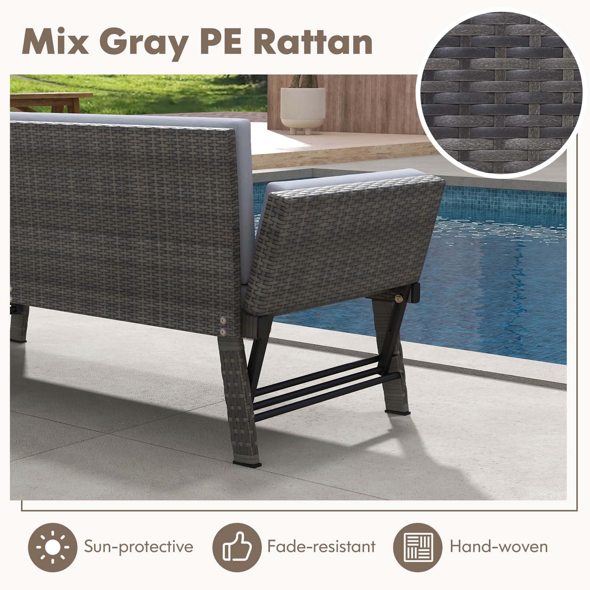 Mix Gray PE Rattan, Sun-protective, Fade-resistant, Hand-woven