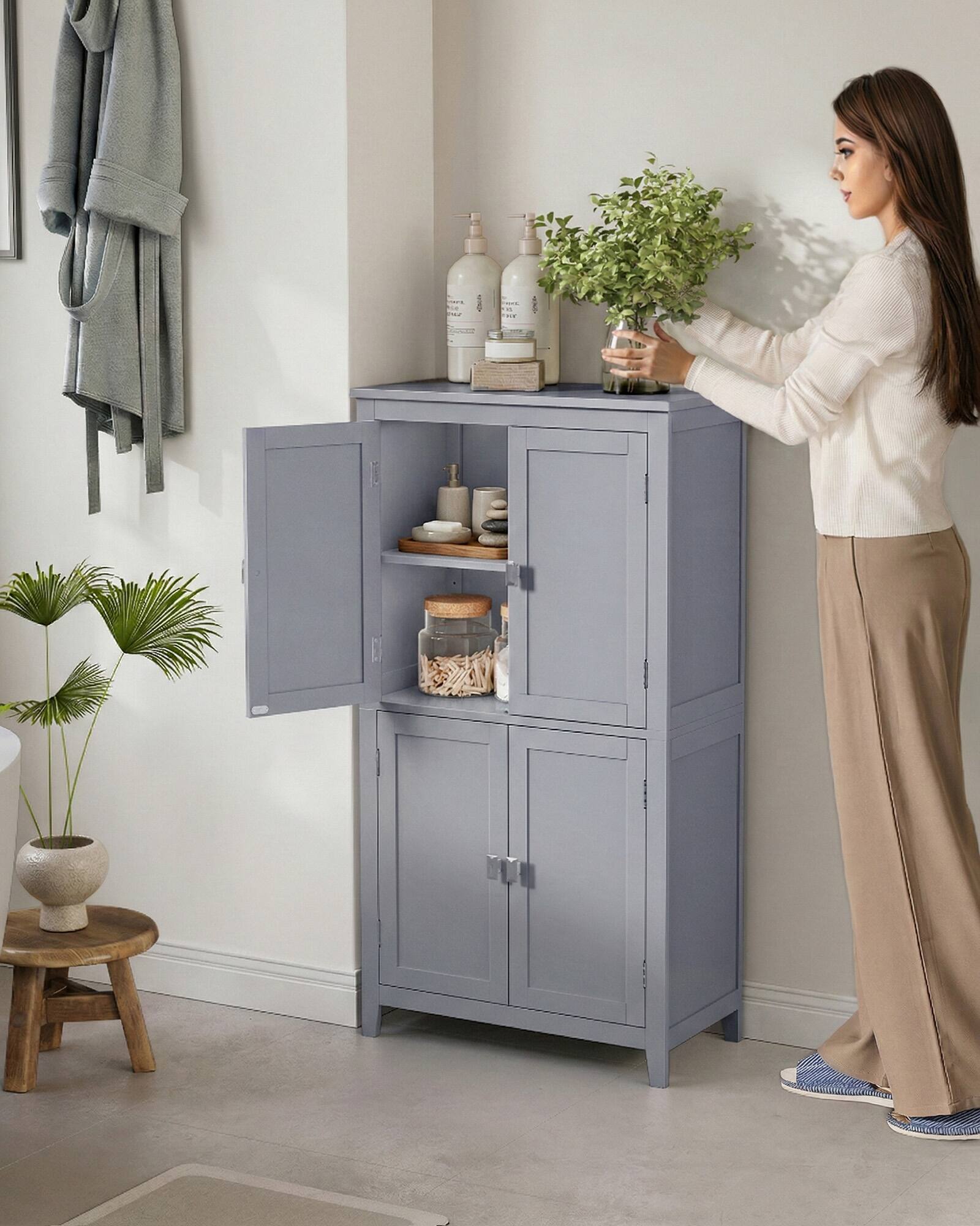 Alt View 3. Songmics Home - Bathroom Floor Storage Cabinet, Bathroom Storage Unit, Cabinet with Doors, Adjustable Shelves, 11.8 x 23.6 x 43.3 Inches - Dove Gray.