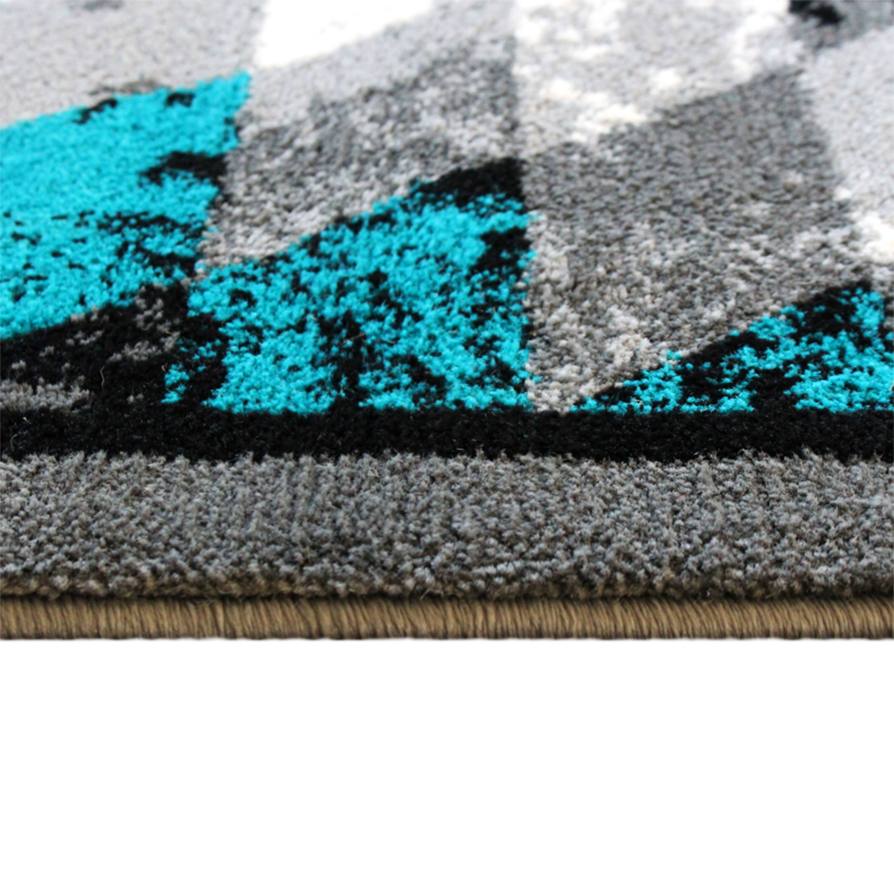 Alt View 5. Emma + Oliver - Tucson Distressed Southwestern Diamond Motif Plush Pile Olefin Accent Rug - Jute Backing - Turquoise.