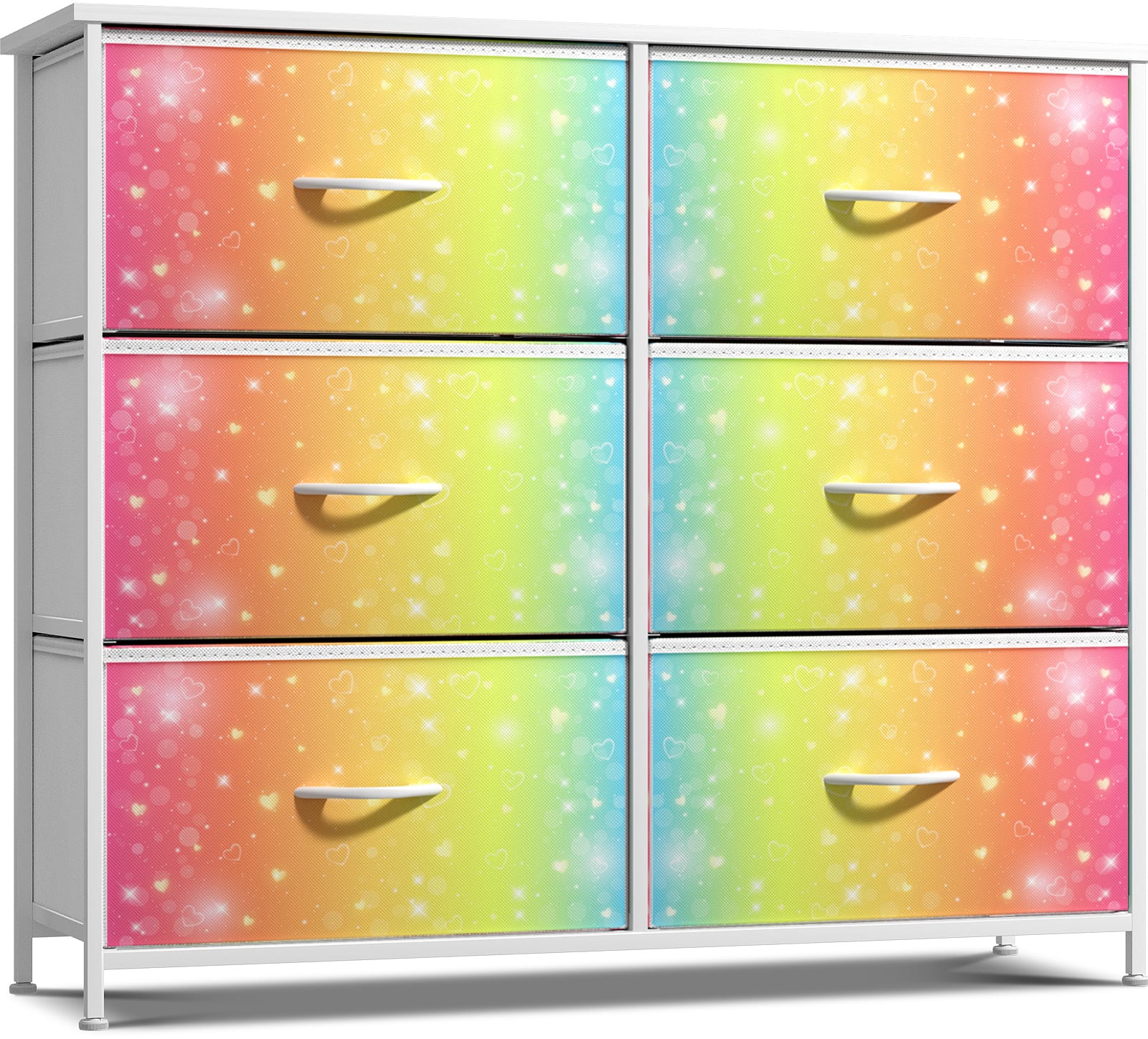 Sorbus - Dresser with 6 Drawers, Furniture Storage Tower Unit for Bedroom, Hallway, Closet Wood Top Fabric Drawers Chest - Rainbow & Stars