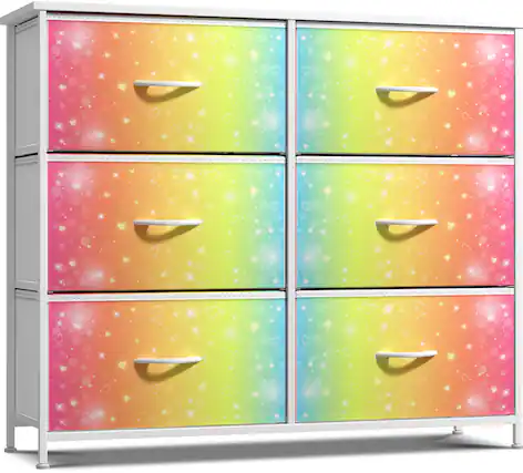 Front. Sorbus - Sorbus Dresser with 6 Drawers, Furniture Storage Tower Unit for Bedroom, Hallway, Closet Wood Top Fabric Drawers Chest - Rainbow & Stars.