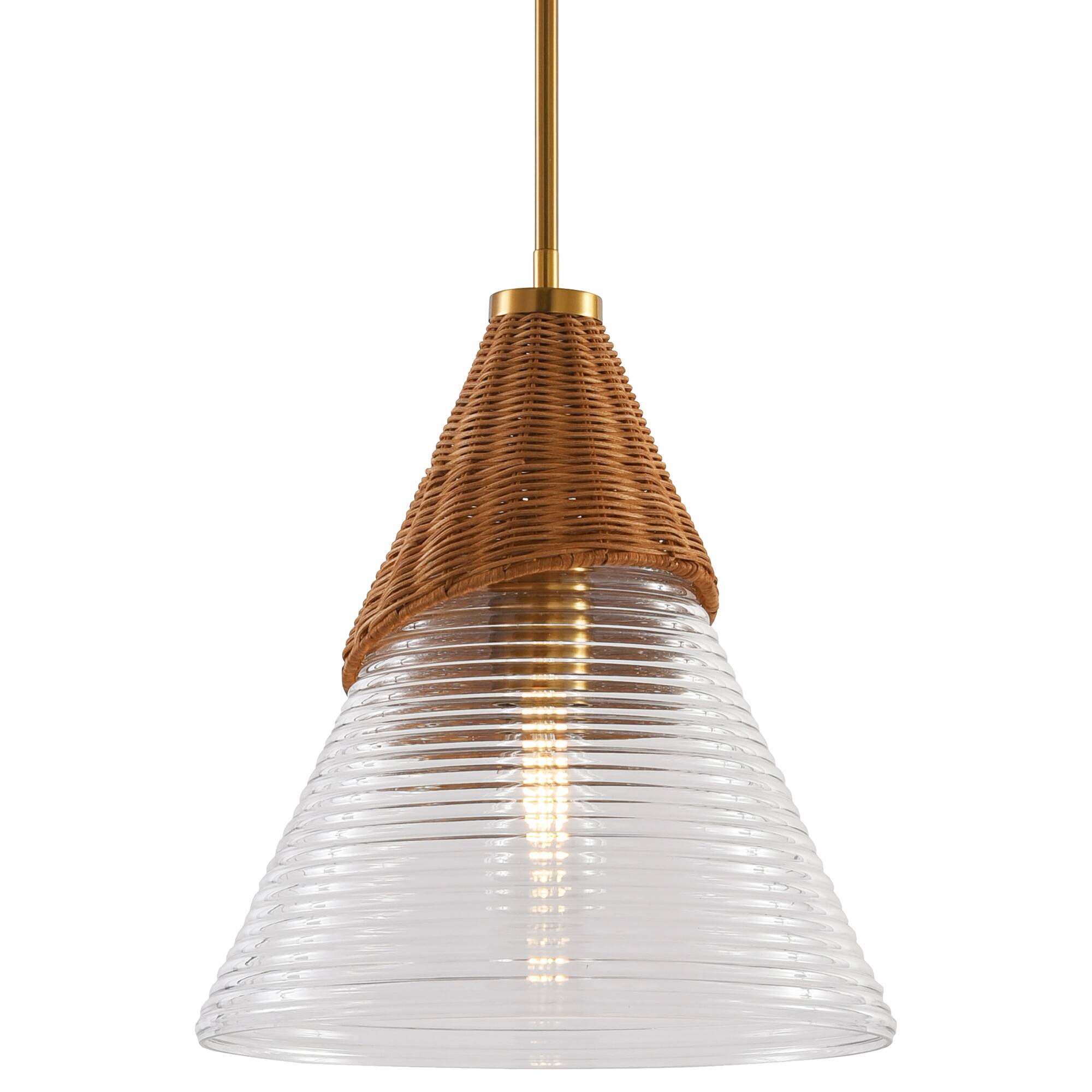Alt View 6. Parrot Uncle - 1-Light Natural Modern Brass Hand-Woven Rattan Hanging Lamp Pendant Light - Brass.