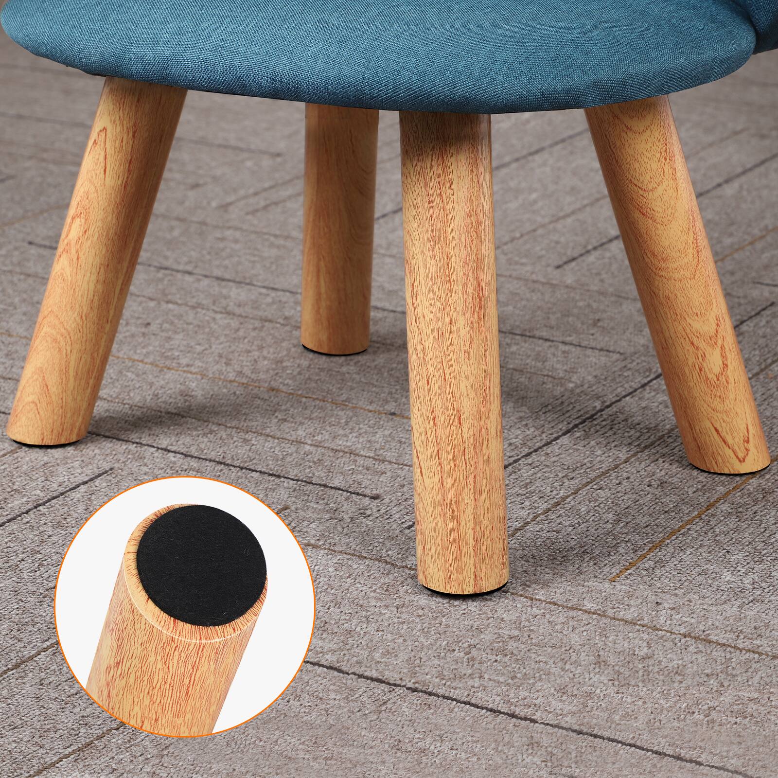 Back. Oumilen - Upholstered Kids Chair with Wood Legs, Blue - Blue.