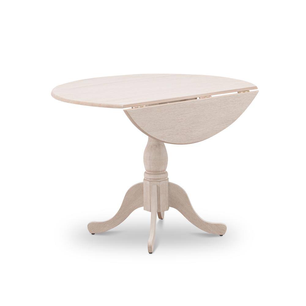 Alt View 2. East West Furniture - Round small table Linen White Color Drops Leave Table Top Surface and Asian Wood small dining table Pedestal Legs - Yellow.