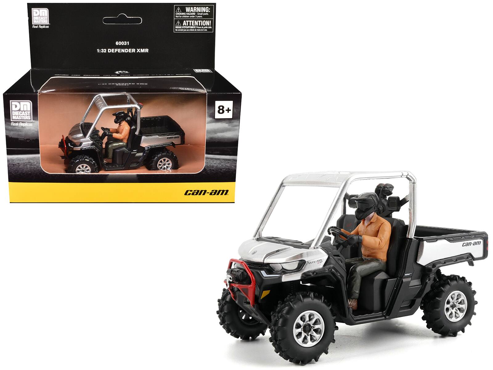 DM DIECAST MASTERS  
Real Replicas  

60031  
1:32 DEFENDER XMR  

WARNING: CHOKING HAZARD - Small parts. Not for children under 3 years.  
ATTENTION!  
Les petits morceaux peuvent être dangereux pour les enfants de moins de 3 ans.  

8+  

can-am