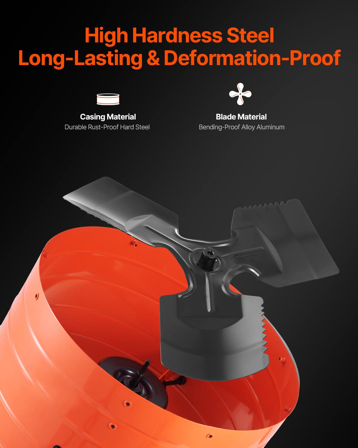 High Hardness Steel  
Long-Lasting & Deformation-Proof  

Casing Material  
Durable Rust-Proof Hard Steel  

Blade Material  
Bending-Proof Alloy Aluminum