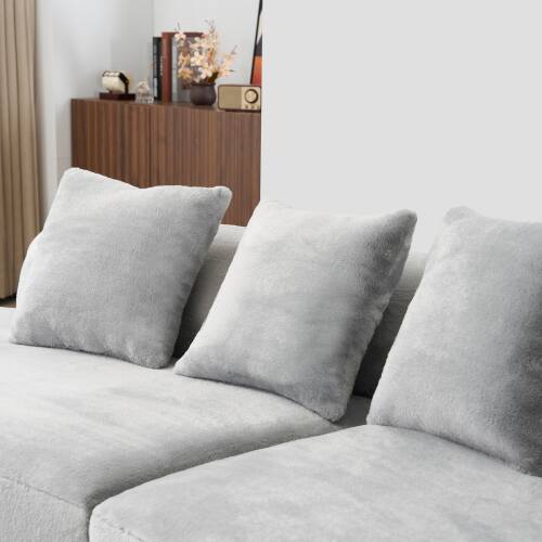 Alt View 2. Anysun - Modern Curved Flannelette Sofa, Multi-Seat Creative Design for Living Room with Pillow Set - Gray.