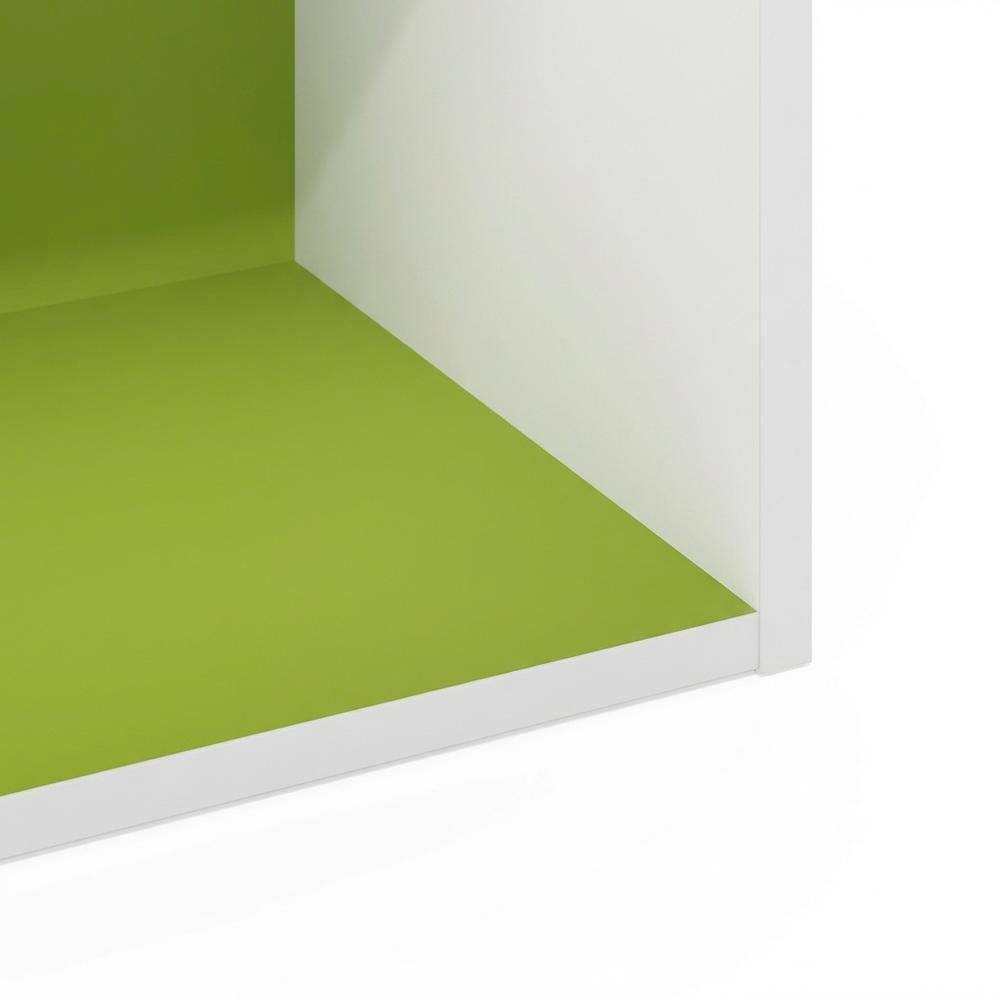 Alt View 2. FurniFact - Storage solution with 2 open tiers, suitable for living room or office - Green/White.