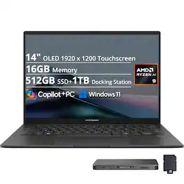 ASUS - Zenbook 14 14" WUXGA OLED Touchscreen Laptop - AMD Ryzen AI 9 465 2026 - 16GB Memory - 512GB Storage - Copilot+ PC - Jasper Gray