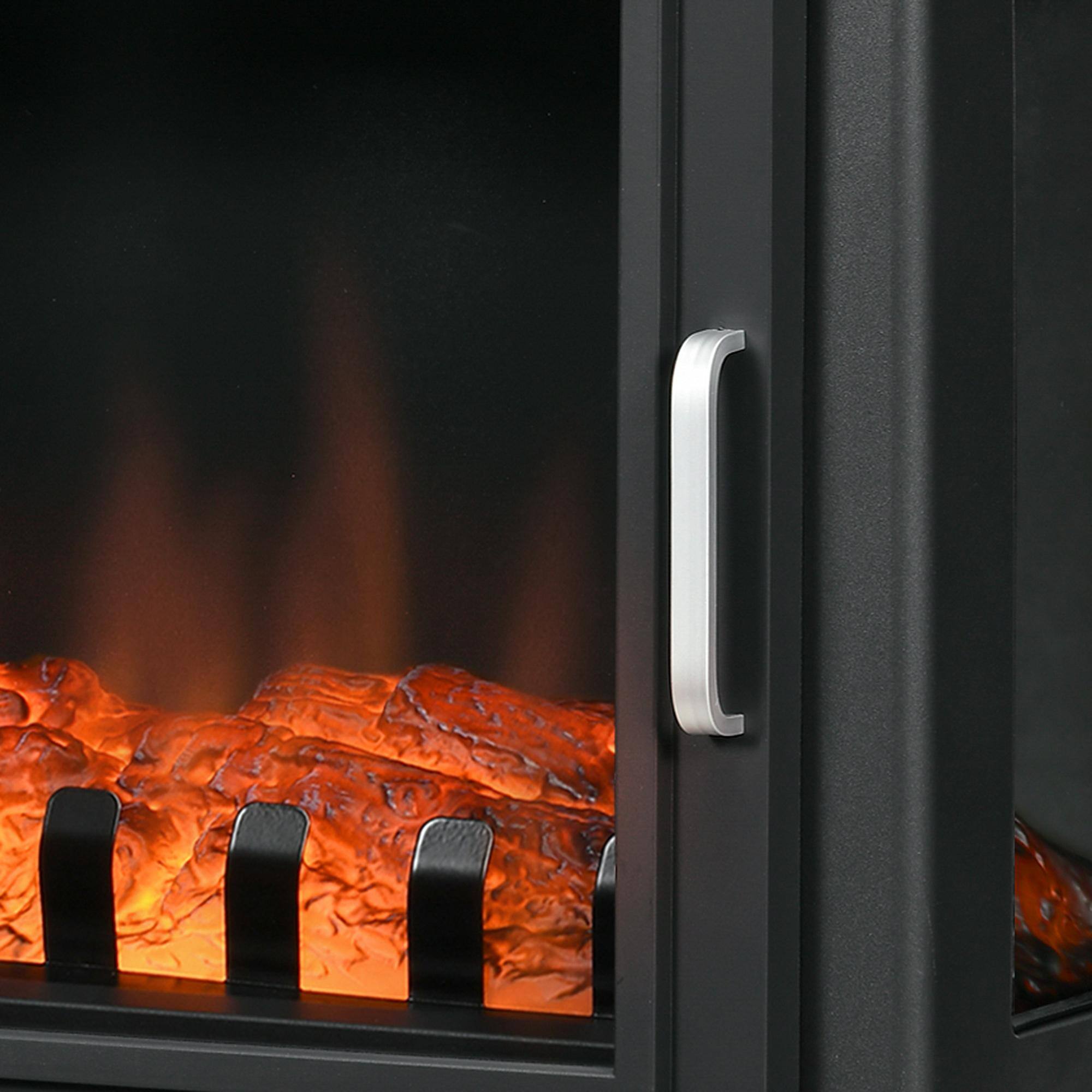 Angle. Resenkos - 24" Electric Fireplace Stove, Freestanding Infrared Fire Place Heater with Realistic Logs Flame, Black - Black.