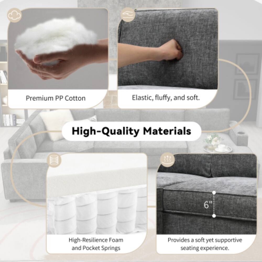 Premium PP Cotton Elastic, fluffy, and soft. High-Quality Materials 6 High-Resilience Foam and Pocket Springs Provides a soft yet supportive seating experience.