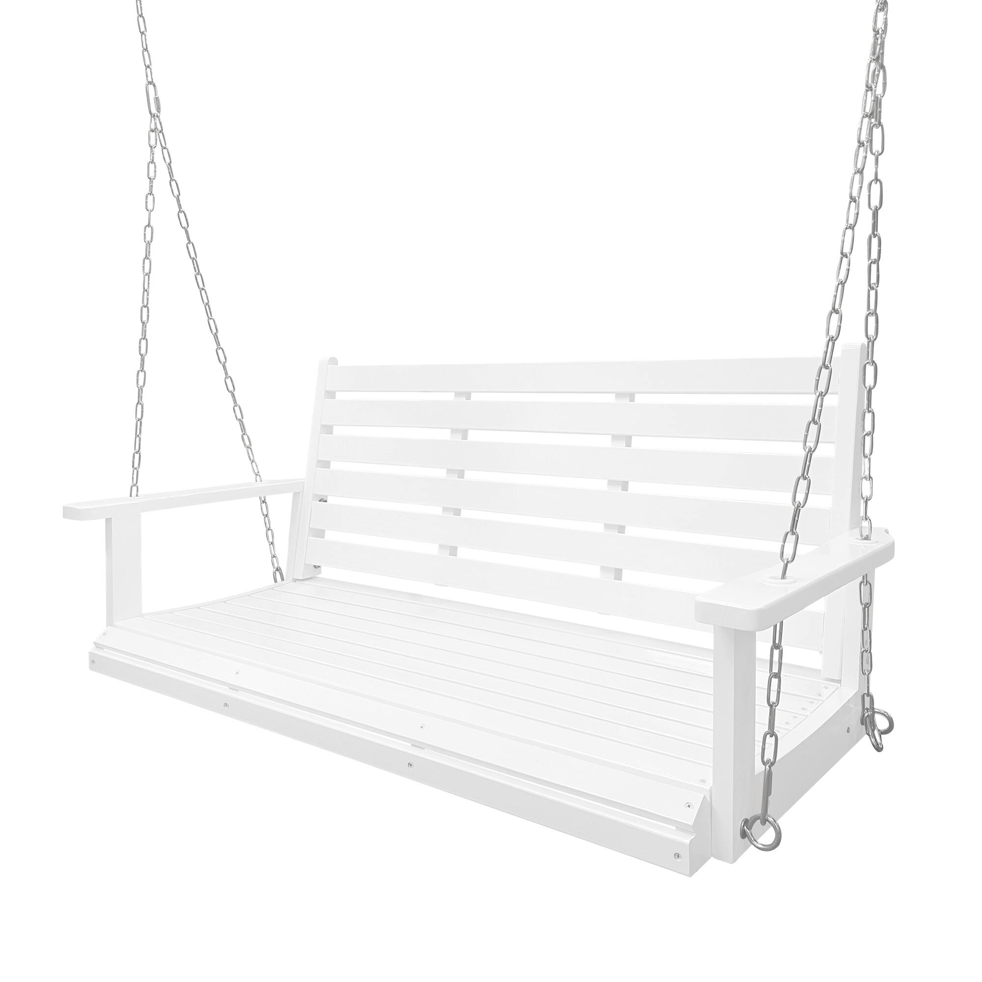 Angle. Fortune Candy - Wooden Porch Swing Bench with Hanging Chains & Springs for Outdoor Patio Garden Yard ( 2-Seater Extra Large) - White.