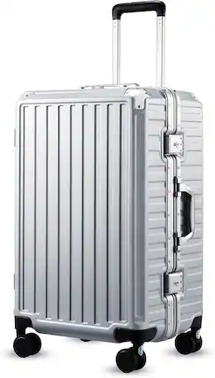 Front. LUGGEX - LUGGEX 24 Inch Aluminum Frame Zipperless Polycarbonate Spinner Hard Shell Suitcase - ZX-Core - Silver.